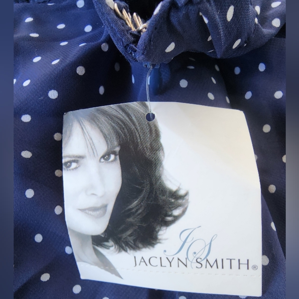 NWT! Y2K Jaclyn Smith Navy Polka Dot Flowy Summer Midi Skirt! Beautuful - Picture 6 of 16